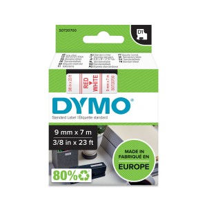 DYMO D1 lente 9 mm x 7 m / sarkana uz balta (40915 / S0720700) - S0720700