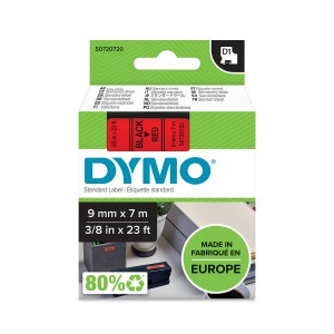 DYMO D1 lente 9 mm x 7 m / melna uz sarkana (40917 / S0720720) - S0720720