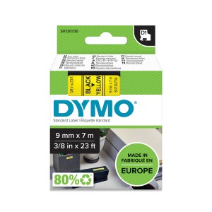 DYMO D1 lente 9 mm x 7 m / melna uz dzeltena (40918 / S0720730) - S0720730