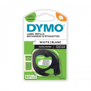 DYMO LetraTag papīra lente 12mm x 4m / melns uz balta (S0721500 / S0721510) - 10 gab.