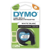 DYMO LetraTag plastmasas lente 12mm x 4m / melns uz balta (S0721560 / S0721660) – 10 gab.