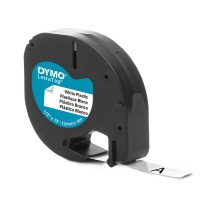 DYMO LetraTag plastmasas lente 12 mm x 4 m / melna uz balta (S0721560 / S0721660)