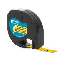 DYMO LetraTag plastmasas lente 12 mm x 4 m / melna uz dzeltena (S0721570 / S0721620)