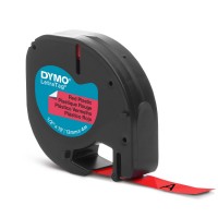 DYMO LetraTag plastmasas lente 12 mm x 4 m / melna uz sarkana (S0721580)