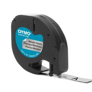 DYMO LetraTag plastmasas lente 12 mm x 4 m / melna uz sudraba (S0721710)