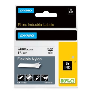 DYMO Rhino Nylon Tape elastīga 24mm x 3,5m / melns uz balta / elastīga (1734524) - 1734524