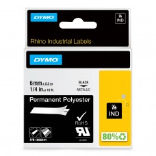 DYMO Rhino poliestera lente spēcīga līmlente 6 mm x 5,5 m / melna uz metāla (1805441)