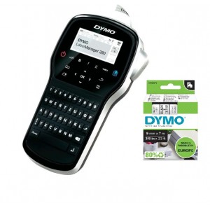 DYMO LabelManager 280 uzlīmju printeris (USB savienojums) (S0968940/S0968920) + D1 9mm x 7m lente (caurspīdīgs)