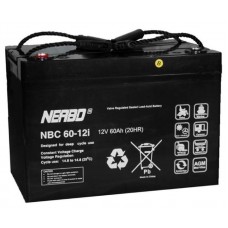 Akumulators NERBO NBC 60-12i 12V 60Ah - AGM cikliskai darbībai nav nepieciešama apkope