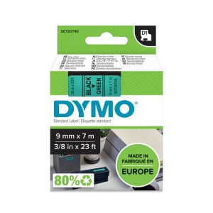 DYMO D1 lente 9 mm x 7 m / melna uz zaļa (40919 / S0720740) — S0720740