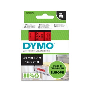 DYMO D1 lente 24 mm x 7 m / melna uz sarkana (53717 / S0720970) - S0720970