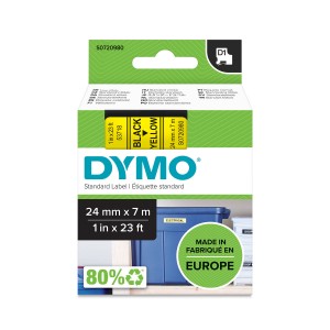 DYMO D1 lente 24 mm x 7 m / melna uz dzeltena (53718 / S0720980) - S0720980