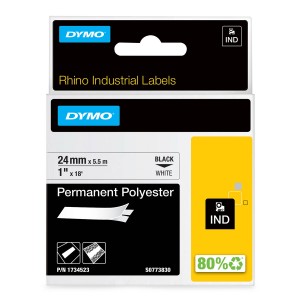 DYMO Rhino Polyester Tape stipra līmlente 24mm x 5,5m / melns uz balta (1734523) - 1734523