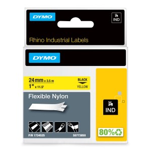 DYMO Rhino Nylon Tape elastīga 24mm x 3,5m / melna uz dzeltena / elastīga (1734524) - 1734525