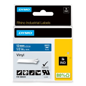 DYMO Rhino vinila lente 12 mm x 5,5 m / balta uz zila (1805243) - 1805243