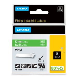 DYMO Rhino vinila lente 12 mm x 5,5 m / balta uz zaļa (1805414) - 1805414