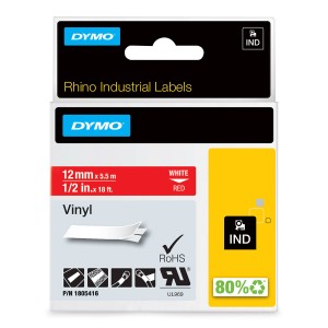 DYMO Rhino vinila lente 12 mm x 5,5 m / balta uz sarkana (1805416) - 1805416