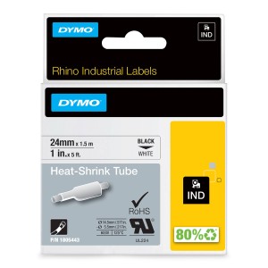 DYMO Rhino Thermal caurule 24 mm x 1,5 m / melns uz balta (1805443) - 1805443