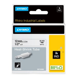 DYMO Rhino Thermal caurule 12 mm x 1,5 m / melns uz balta (18055) - 18055