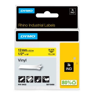 DYMO Rhino vinila lente 12 mm x 5,5 m / melna uz dzeltena (18432) - 18432