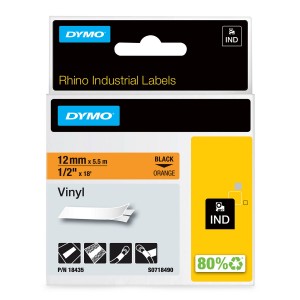 DYMO Rhino vinila lente 12 mm x 5,5 m / melna uz oranža (18435) - 18435