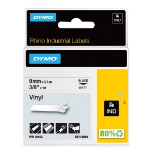 DYMO Rhino vinila lente 9 mm x 5,5 m / melns uz balta (18443) - 18443