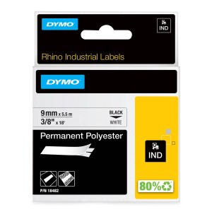 DYMO Rhino poliestera lente 9 mm x 5,5 m / melns uz balta (18482) - 18482