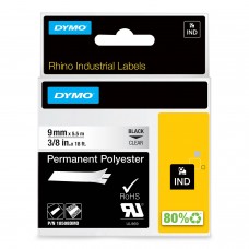 DYMO Rhino poliestera lente 9 mm x 5,5 m / melna uz caurspīdīga (18508)