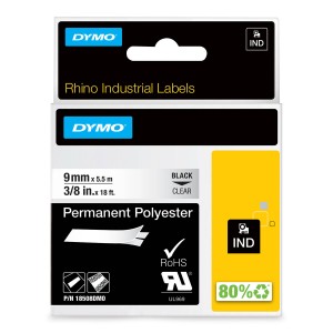 DYMO Rhino poliestera lente 9 mm x 5,5 m / melna uz caurspīdīga (18508) - 18508