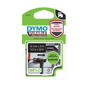 DYMO D1 izturīga lente 12 mm x 3 m / balta uz melna (1978365) - 1978366