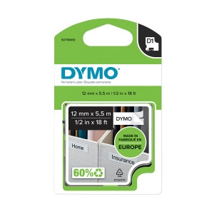 DYMO D1 izturīga poliestera lente 12 mm x 5,5 m / melna uz balta (S0718060 / 16959) - S0718070