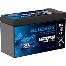 GEL VRLA Bluebox 7,2–12 L 12 V 7,2 Ah gēla akumulators signalizācijas sistēmām, videonovērošanas sistēmām, kontrolieriem un UPS