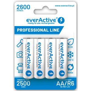 Uzlādējamas Akumulatorss AA / R06 everActive NiMH 1,2V 2600 mAh ready to use 4B