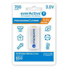 EverActive 16340 CR123 17345 3V 700mAh Li-Ion mikro USB akumulators ar aizsardzību lukturīšiem