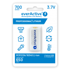 EverActive 16340 RCR123A 3,7 V 700 mAh Li-Ion mikro USB akumulators ar aizsardzību lukturiem