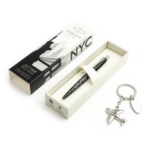 Parker Jotter Global Icons New York lodīšu pildspalva ar atslēgas gredzenu un gravējumu „lidmašīna“