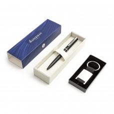 Waterman Allure Black Matte lodīšu pildspalva ar gravētu atslēgu gredzenu