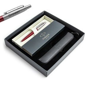 Parker Jotter Kensington Red CT lodīšu pildspalvas dāvanu komplekts – 1953241 ar gravējumu / futrālis / dāvanu komplekts