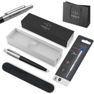 Parker Jotter Originals Black lodīšu pildspalva ar futrāli + pildījums maisiņā / Dāvana skolēnam/studentam ar gravējumu