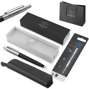 Parker Jotter Originals Black pildspalva ar pildspalvu turētāju + lodīšu pildspalvas kasetne / Dāvana skolotājam ar gravējumu