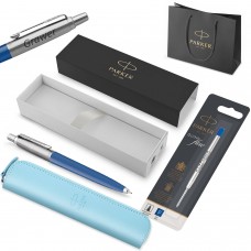 Parker Jotter Originals zils lodīšu pildspalva + futrālis un pildījums / Dāvana skolēnam/studentam ar gravējumu