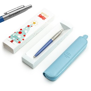 Parker Jotter Originals Blue BLUE DENIM lodīšu pildspalvu komplekts ar gravējumu + futrālis / Ziemassvētku dāvana