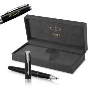 Parker Sonnet Black Lacquer CT Rullīšu pildspalva ar vāciņu un gravējumu