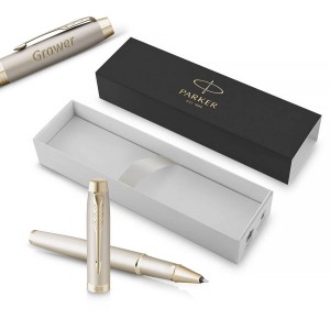 Parker IM Professionals Monochrome Champagne rullīšu pildspalva ar vāciņu un gravējumu