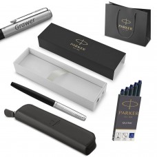 Parker Jotter Originals Black tintes pildspalva ar gravējumu + pildspalvu piederumu maisiņš / Dāvana skolēnam/studentam