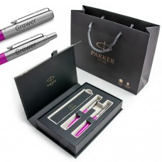Parker Jotter Originals rozā pildspalvu komplekts elegantā dāvanu kastītē ar gravējumu