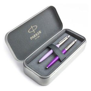 Parker Jotter Originals Lilac un Purple Lodīšu pildspalvu dāvanu komplekts ar metāla korpusu
