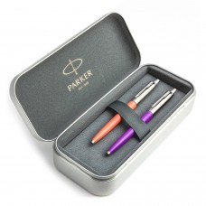 Parker Jotter Originals Coral un Purple lodīšu pildspalvu dāvanu komplekts ar metāla korpusu