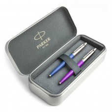 Parker Jotter Originals Blue un Purple Lodīšu pildspalvu dāvanu komplekts ar metāla korpusu