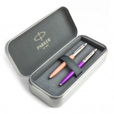 Parker Jotter Originals Powder Pink un Purple Lodīšu pildspalvu dāvanu komplekts ar metāla korpusu